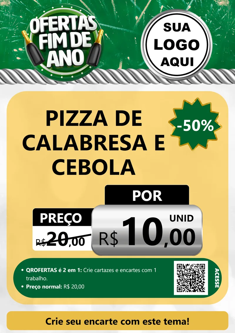 Modelo de Cartaz para Cartaz A4 Vertical com o tema Ofertas Fim de Ano para Pizzaria
