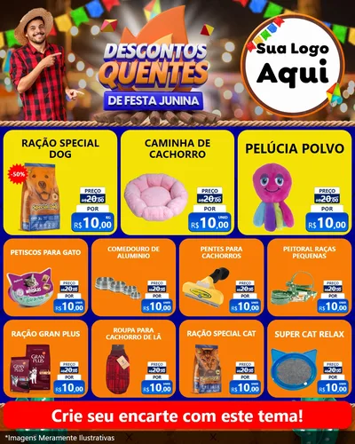 Modelo de Rede Social para Feed Instagram com o tema Descontos Quentes de Festa Junina para Pet Shop