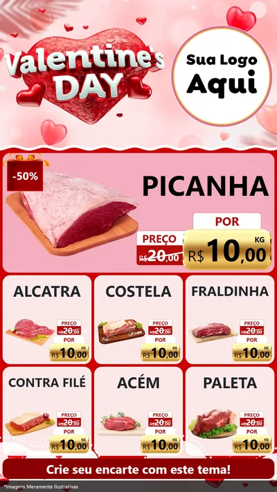 Modelo de Rede Social para Stories com o tema Valentine's Day para Açougue