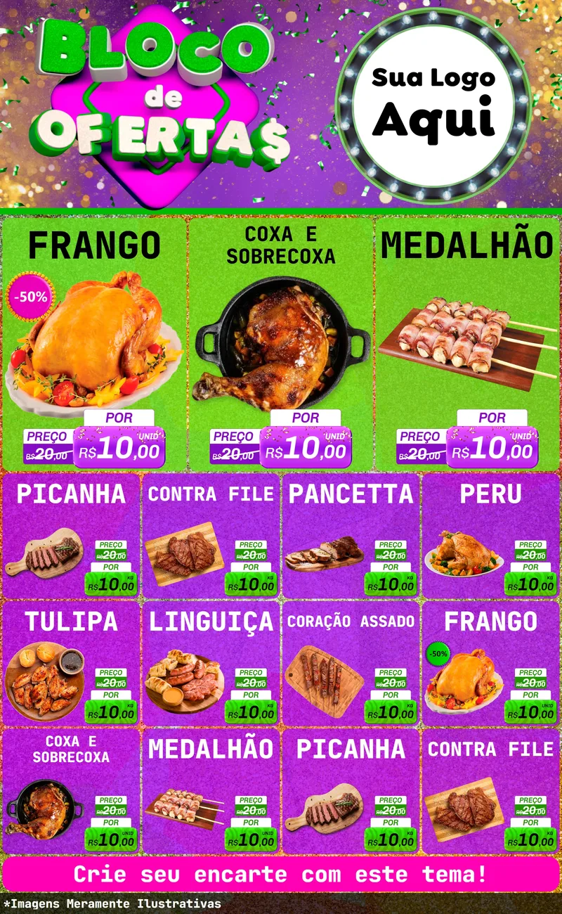 Modelo de Encarte para Encarte Grande com o tema Bloco de Ofertas para Assados