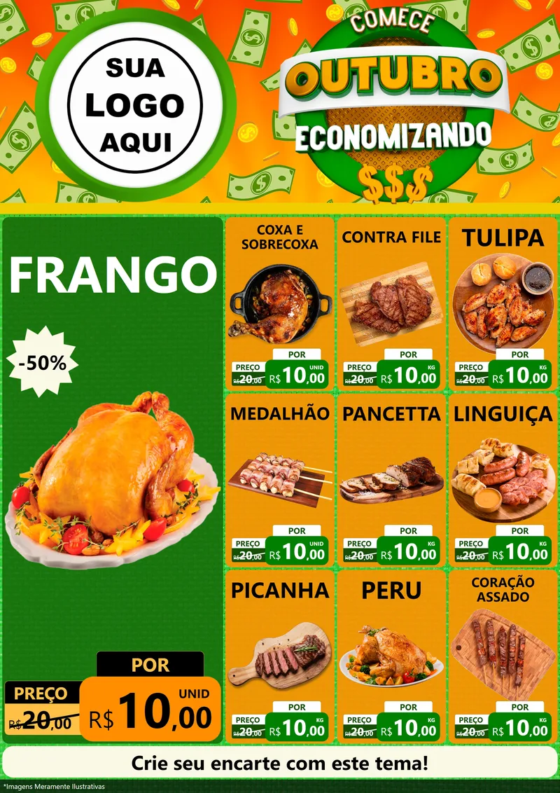 Modelo de Encarte para Encarte A4 Vertical com o tema Comece Outubro Economizando para Assados