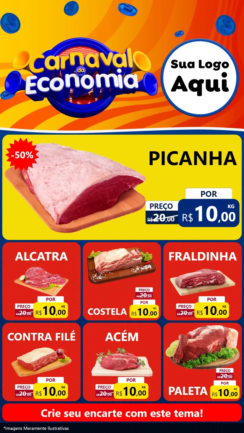 Modelo de Rede Social para Stories com o tema Carnaval da Economia para Açougue