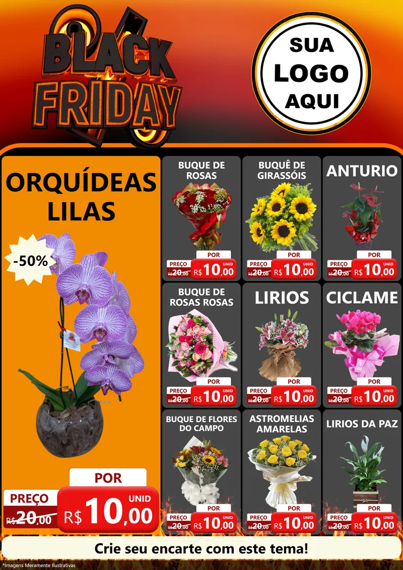 Modelo de Encarte para Encarte A4 Vertical com o tema Black Friday para Floricultura e jardim