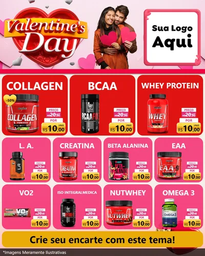 Modelo de Rede Social para Feed Instagram com o tema Valentine's Day para Suplementos alimentares