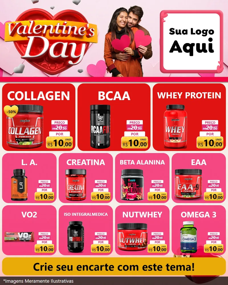 Modelo de Rede Social para Feed Instagram com o tema Valentine's Day para Suplementos alimentares