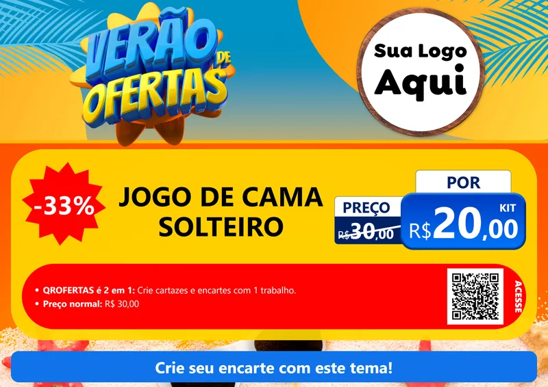 Modelo de Cartaz para Cartaz A4 Horizontal com o tema Verão de Ofertas para Cama, Mesa e Banho