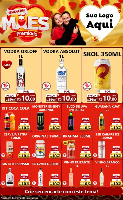 Modelo de Encarte para Encarte Grande com o tema Semana das Mães Premiada para Distribuidora de bebidas