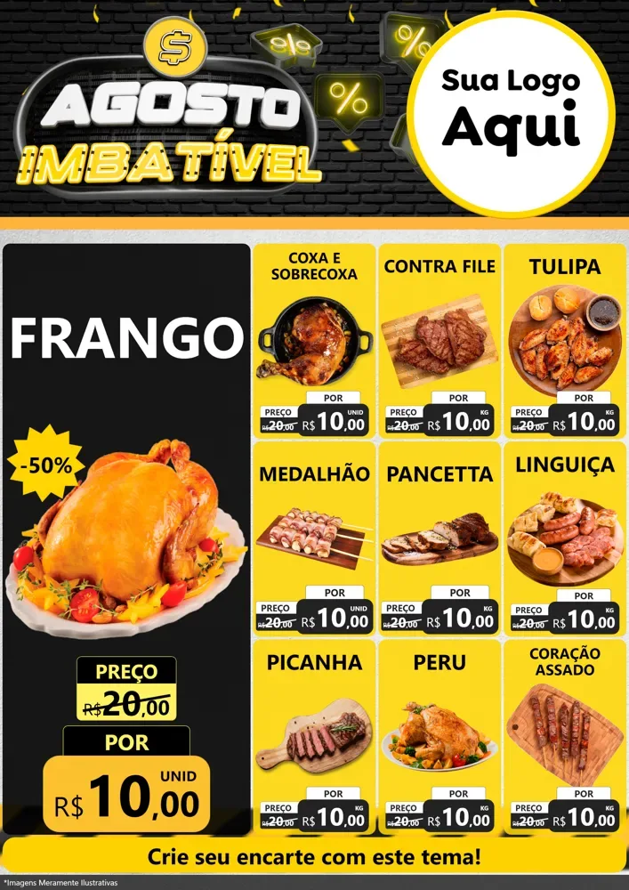 Modelo de Encarte para Encarte A4 Vertical com o tema Agosto Imbatível para Assados