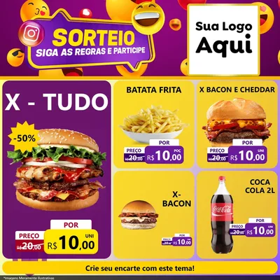 Modelo de Rede Social para Feed Facebook com o tema Sorteio para Hamburgueria