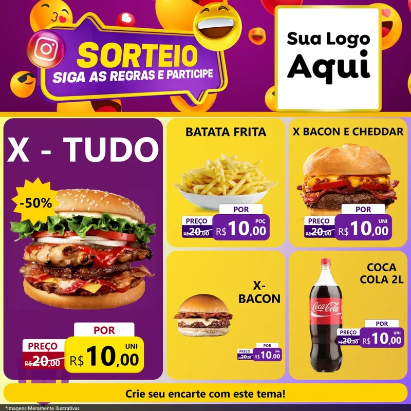 Modelo de Rede Social para Feed Facebook com o tema Sorteio para Hamburgueria