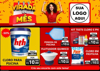 Modelo de Encarte para Encarte A4 Horizontal com o tema Virada de Mês para Produtos para Piscina
