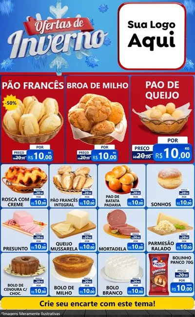 Modelo de Encarte para Encarte Grande com o tema Ofertas de Inverno para Padaria