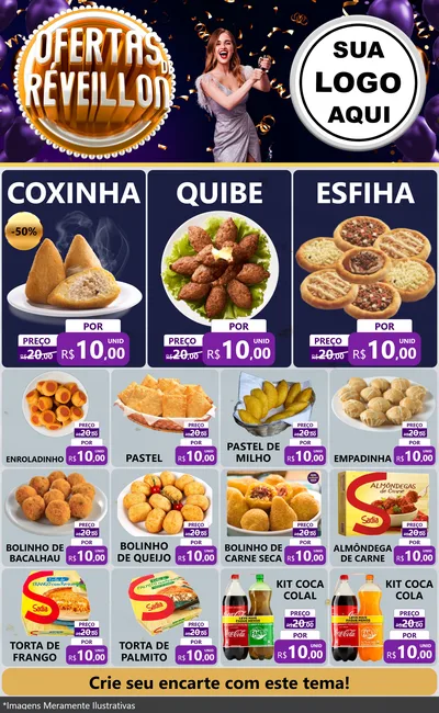 Modelo de Encarte para Encarte Grande com o tema Ofertas de Réveillon para Salgadaria