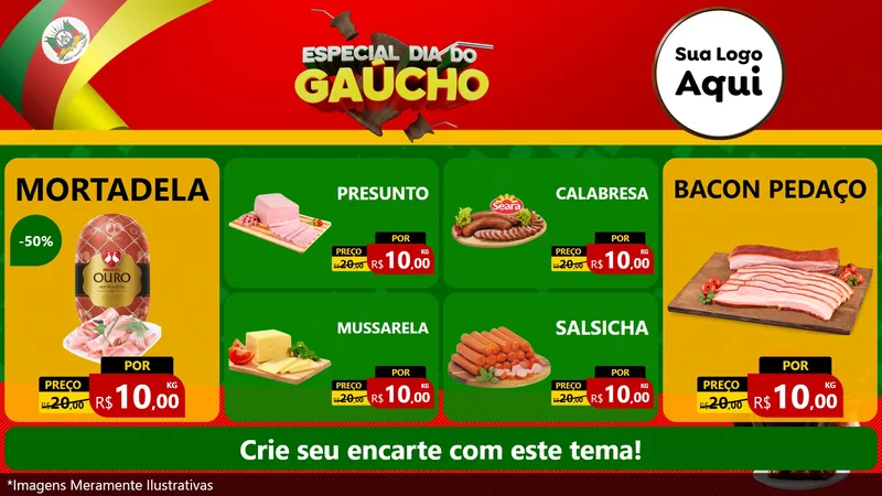 Modelo de TV para TV Horizontal com o tema Especial Dia do Gaúcho para Frios e Laticínios