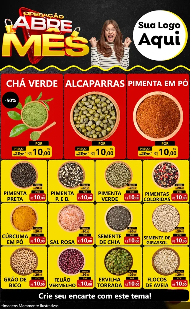 Modelo de Encarte para Encarte Grande com o tema Operação Abre Mês para Produtos Naturais