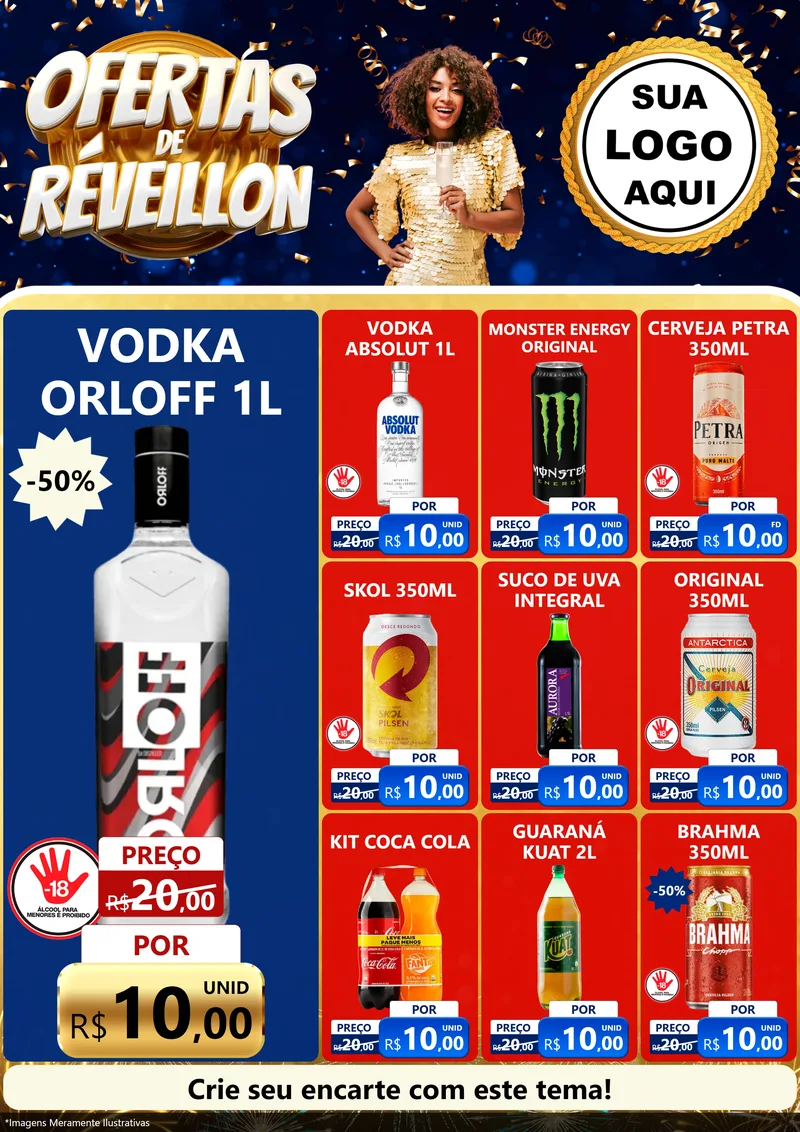 Modelo de Encarte para Encarte A4 Vertical com o tema Ofertas de Réveillon para Distribuidora de bebidas