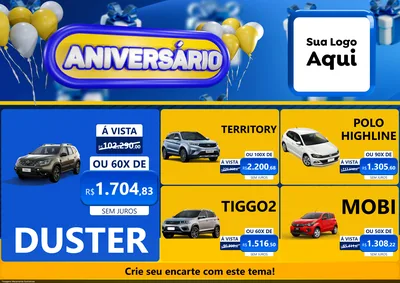Modelo de Encarte para Encarte A4 Horizontal com o tema Aniversário para Concessionaria de Carros