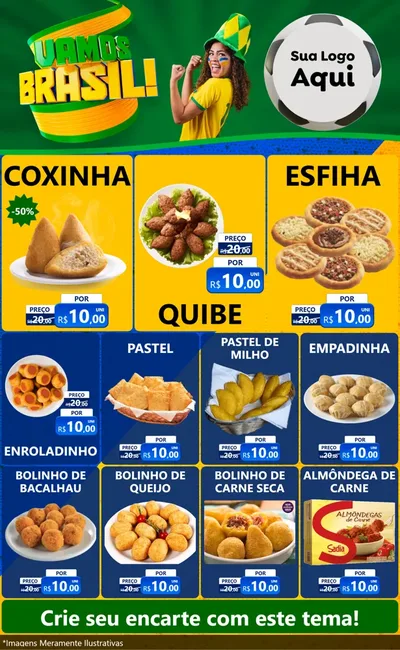 Modelo de Encarte para Encarte Grande com o tema Vamos Brasil - Copa para Salgadaria