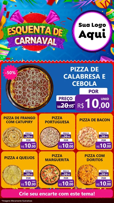 Modelo de Rede Social para Stories com o tema Esquenta de Carnaval para Pizzaria