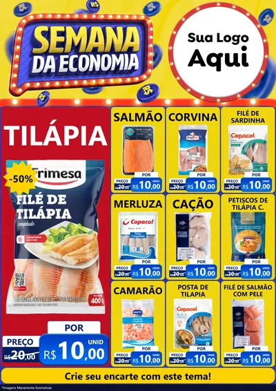 Modelo de Encarte para Encarte A4 Vertical com o tema Semana da Economia para Peixaria