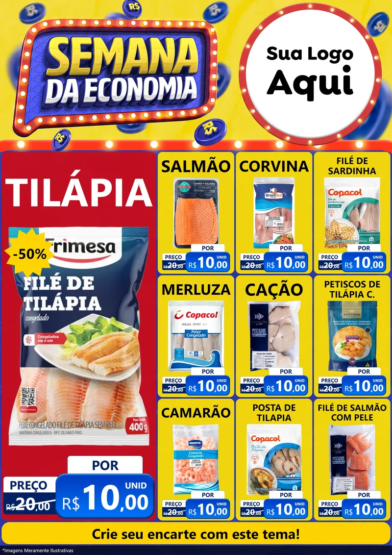 Modelo de Encarte para Encarte A4 Vertical com o tema Semana da Economia para Peixaria