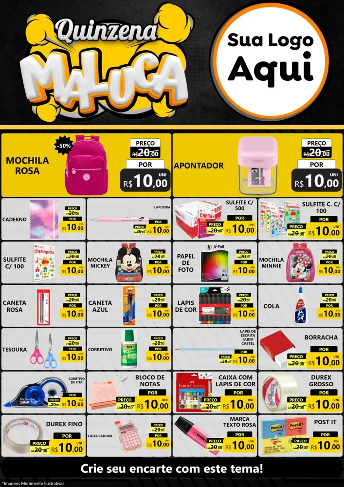 Modelo de Encarte para Encarte A4 Vertical com o tema Quinzena Maluca para Papelaria