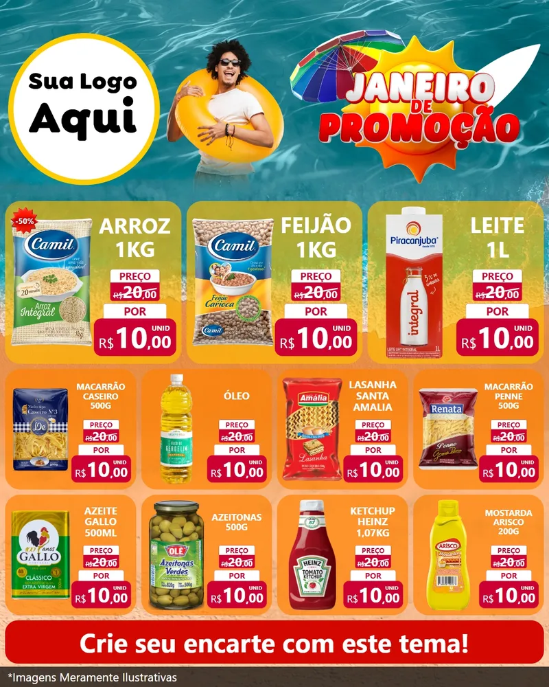 Modelo de Rede Social para Feed Instagram com o tema Janeiro de Promoção para Supermercado