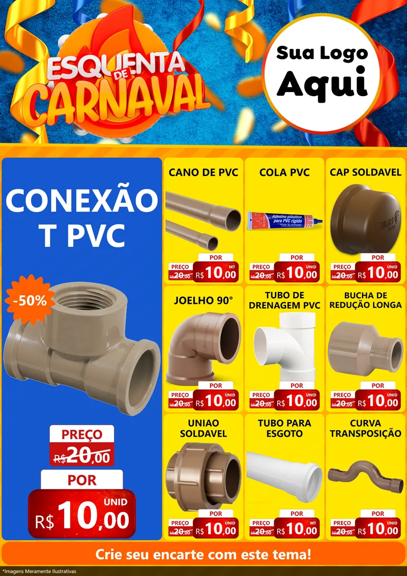 Modelo de Encarte para Encarte A4 Vertical com o tema Esquenta de Carnaval para Tubos e conexões