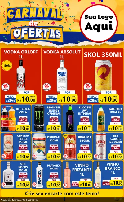 Modelo de Encarte para Encarte Grande com o tema Carnaval de Ofertas para Distribuidora de bebidas