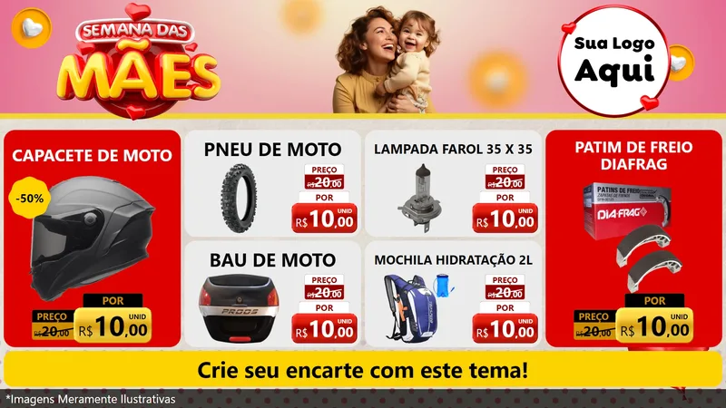 Modelo de TV para TV Horizontal com o tema Semana das Mães para Moto peças