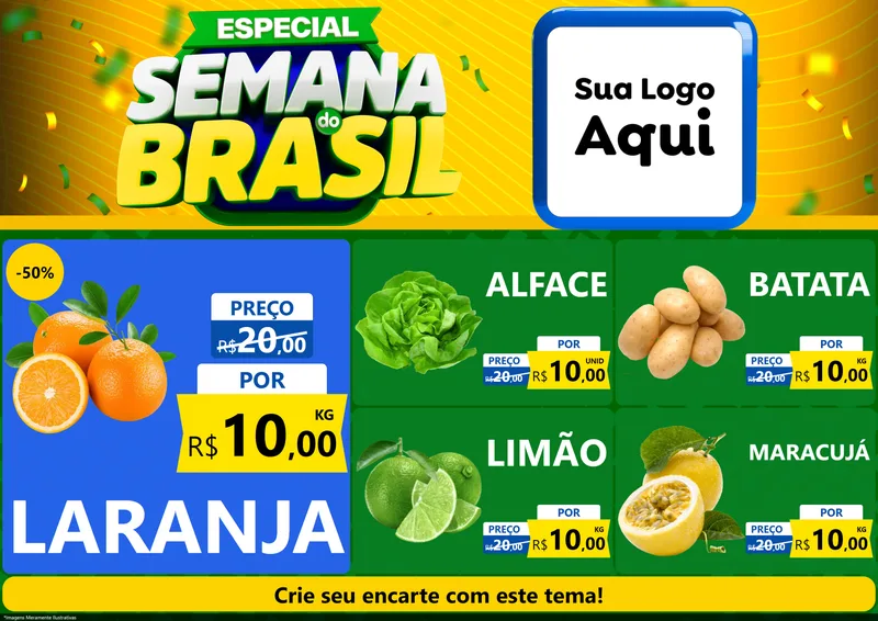 Modelo de Encarte para Encarte A4 Horizontal com o tema Especial Semana do Brasil para Hortifrúti