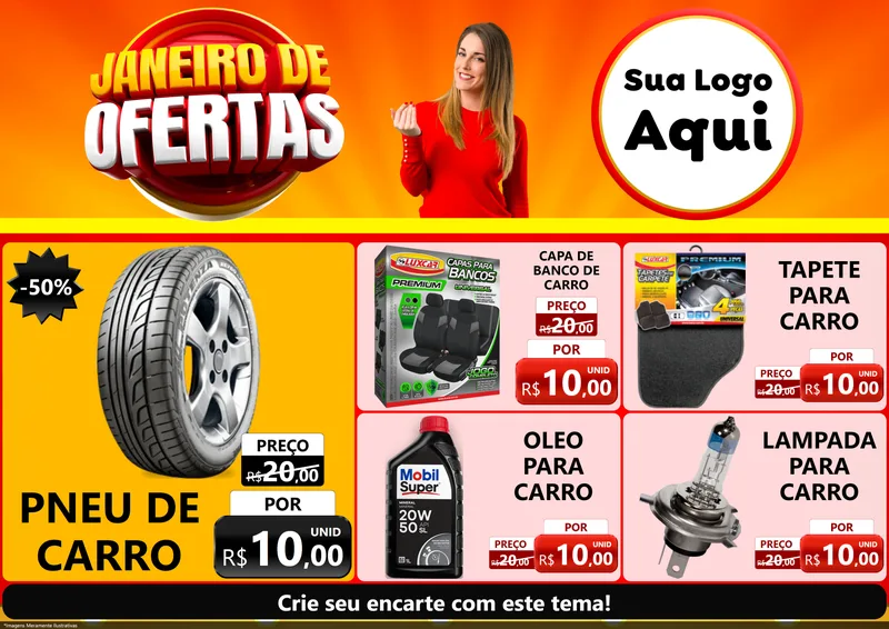 Modelo de Encarte para Encarte A4 Horizontal com o tema Janeiro de Ofertas para Auto peças