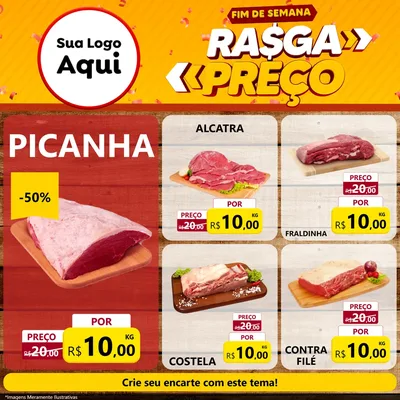 Modelo de Rede Social para Feed Facebook com o tema Fim de Semana Rasga Preços para Açougue