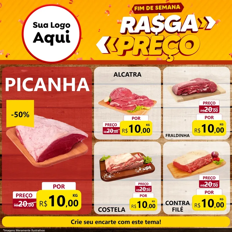 Modelo de Rede Social para Feed Facebook com o tema Fim de Semana Rasga Preços para Açougue