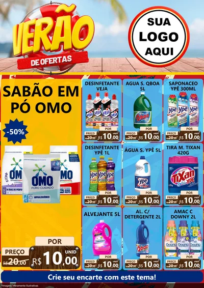 Modelo de Encarte para Encarte A4 Vertical com o tema Verão de Ofertas para Produtos de Limpeza