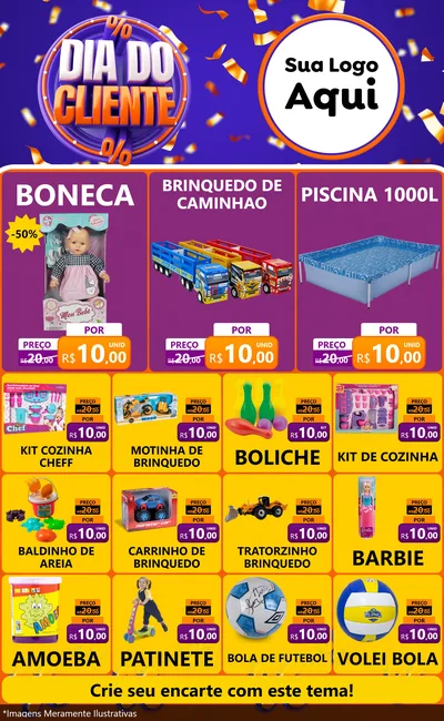 Modelo de Encarte para Encarte Grande com o tema Dia do Cliente para Brinquedos