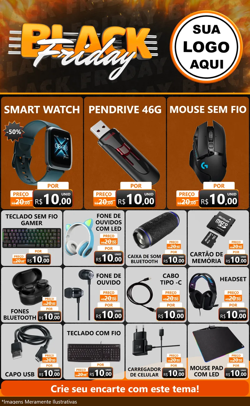 Modelo de Encarte para Encarte Grande com o tema Black Friday para Informática