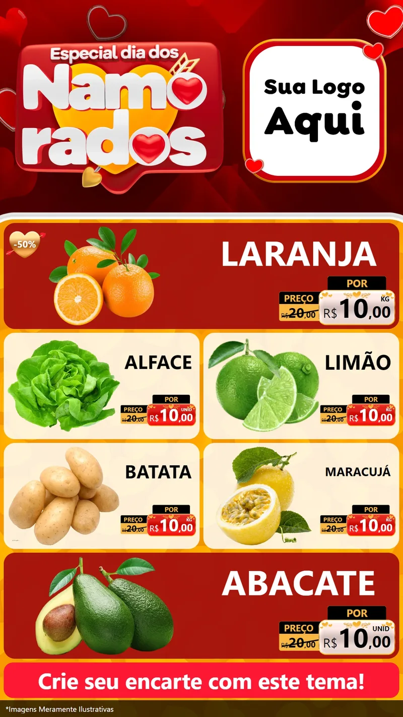 Modelo de TV para TV Vertical com o tema Especial Dia dos Namorados para Hortifrúti