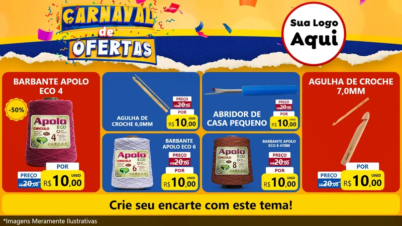 Modelo de TV para TV Horizontal com o tema Carnaval de Ofertas para Armarinho e Aviamentos