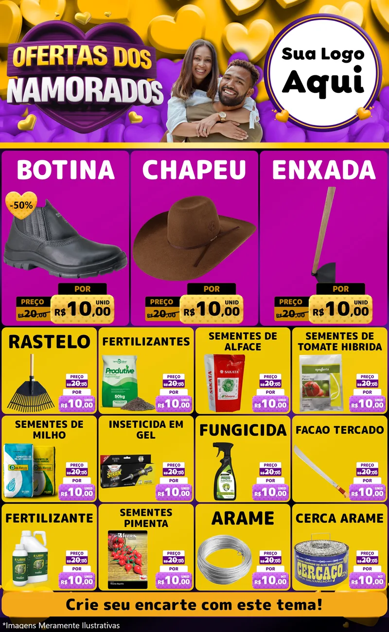 Modelo de Encarte para Encarte Grande com o tema Oferta Dos Namorados para Agropecuária