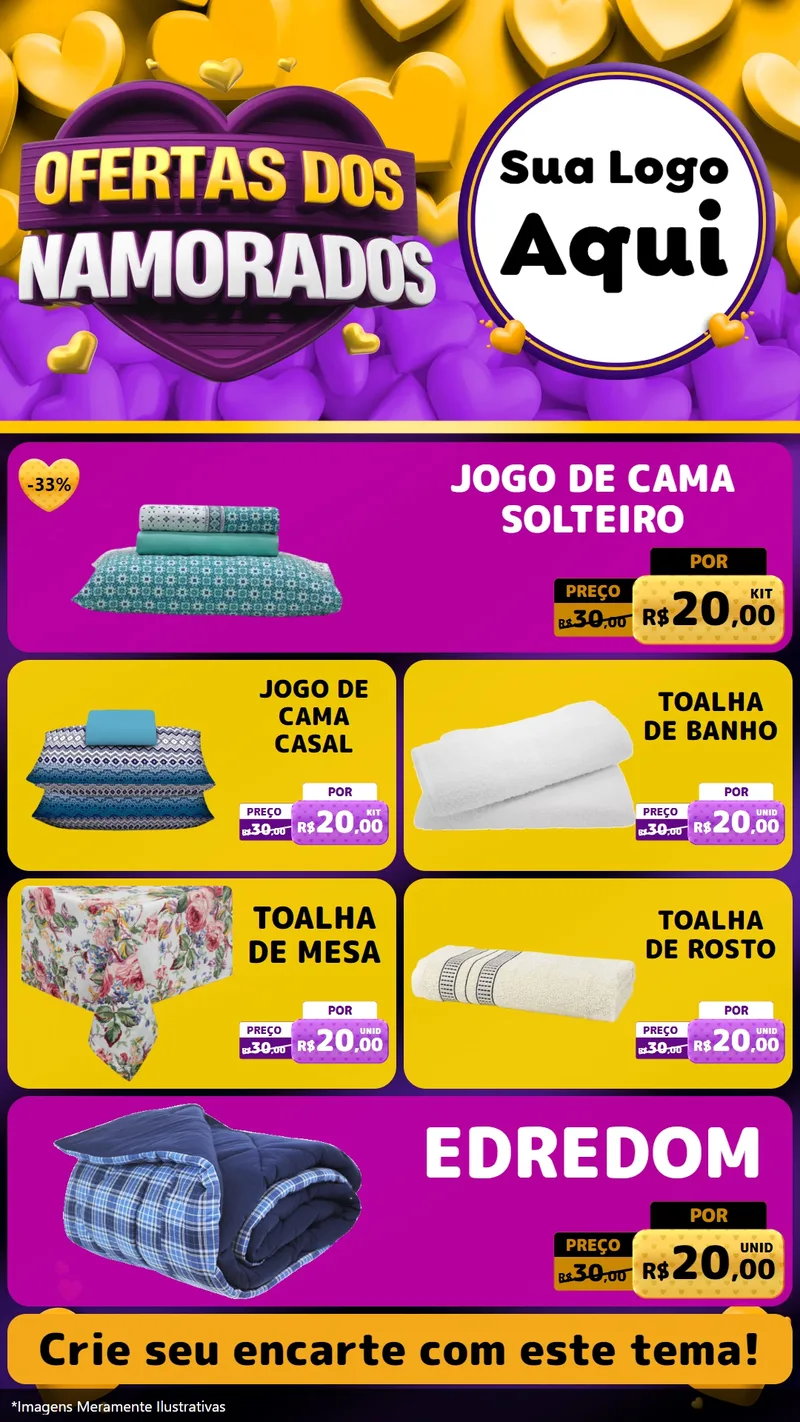 Modelo de TV para TV Vertical com o tema Oferta Dos Namorados para Cama, Mesa e Banho