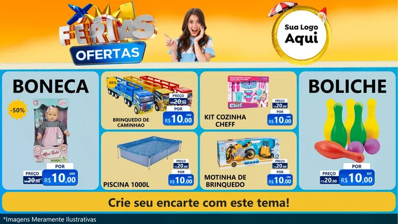 Modelo de TV para TV Horizontal com o tema Ofertas - Férias para Brinquedos
