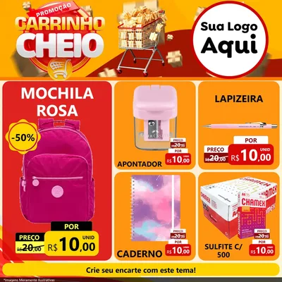 Modelo de Rede Social para Feed Facebook com o tema Promoção carrinho cheio para Papelaria