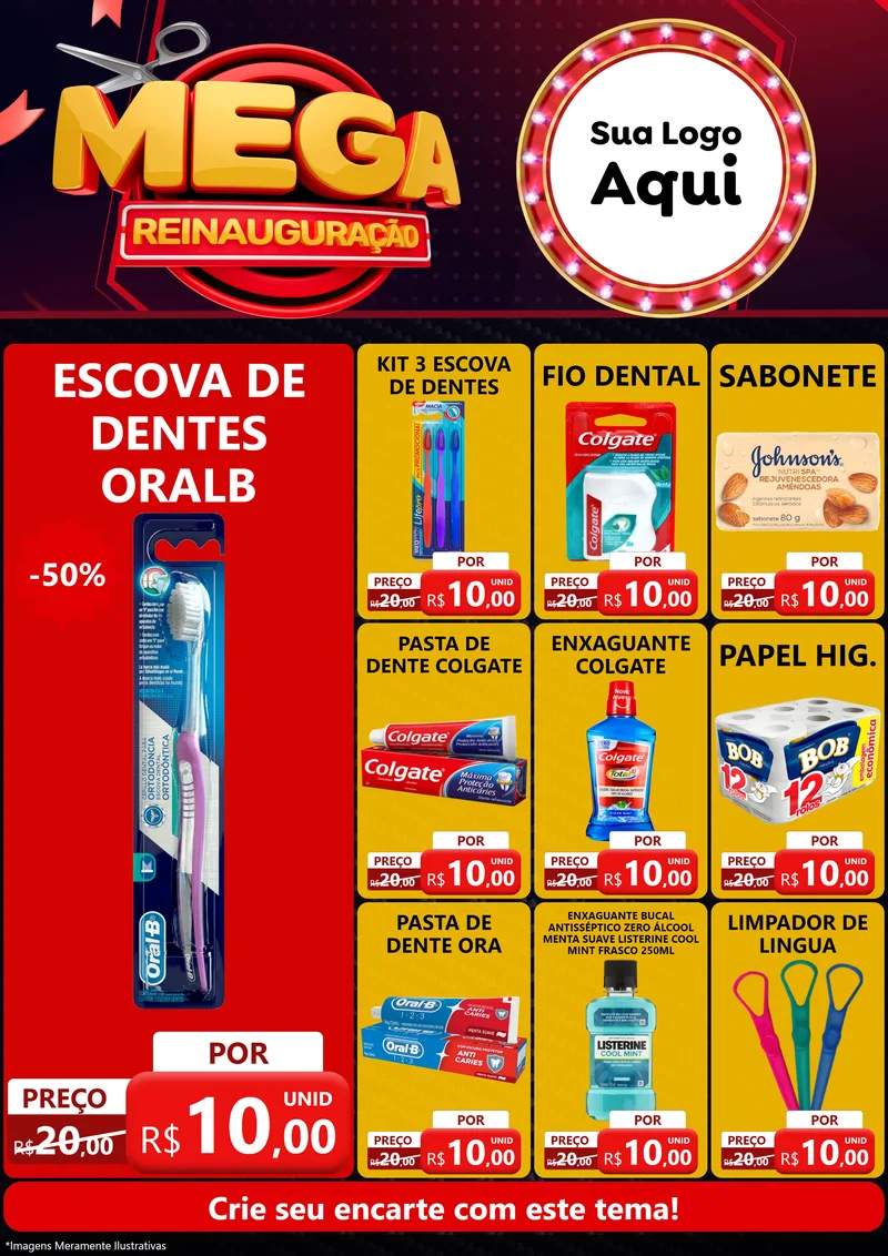 Modelo de Encarte para Encarte A4 Vertical com o tema Mega Reinauguração para Higiene Pessoal