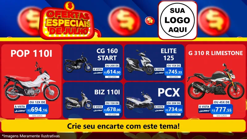 Modelo de TV para TV Horizontal com o tema Ofertas Especiais de Julho para Concessionaria de Motos