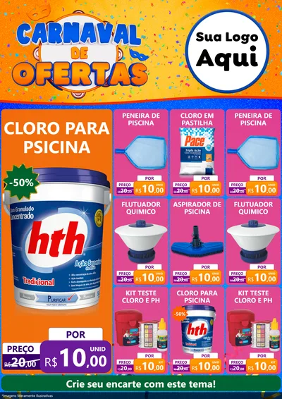 Modelo de Encarte para Encarte A4 Vertical com o tema Carnaval de Ofertas para Produtos para Piscina