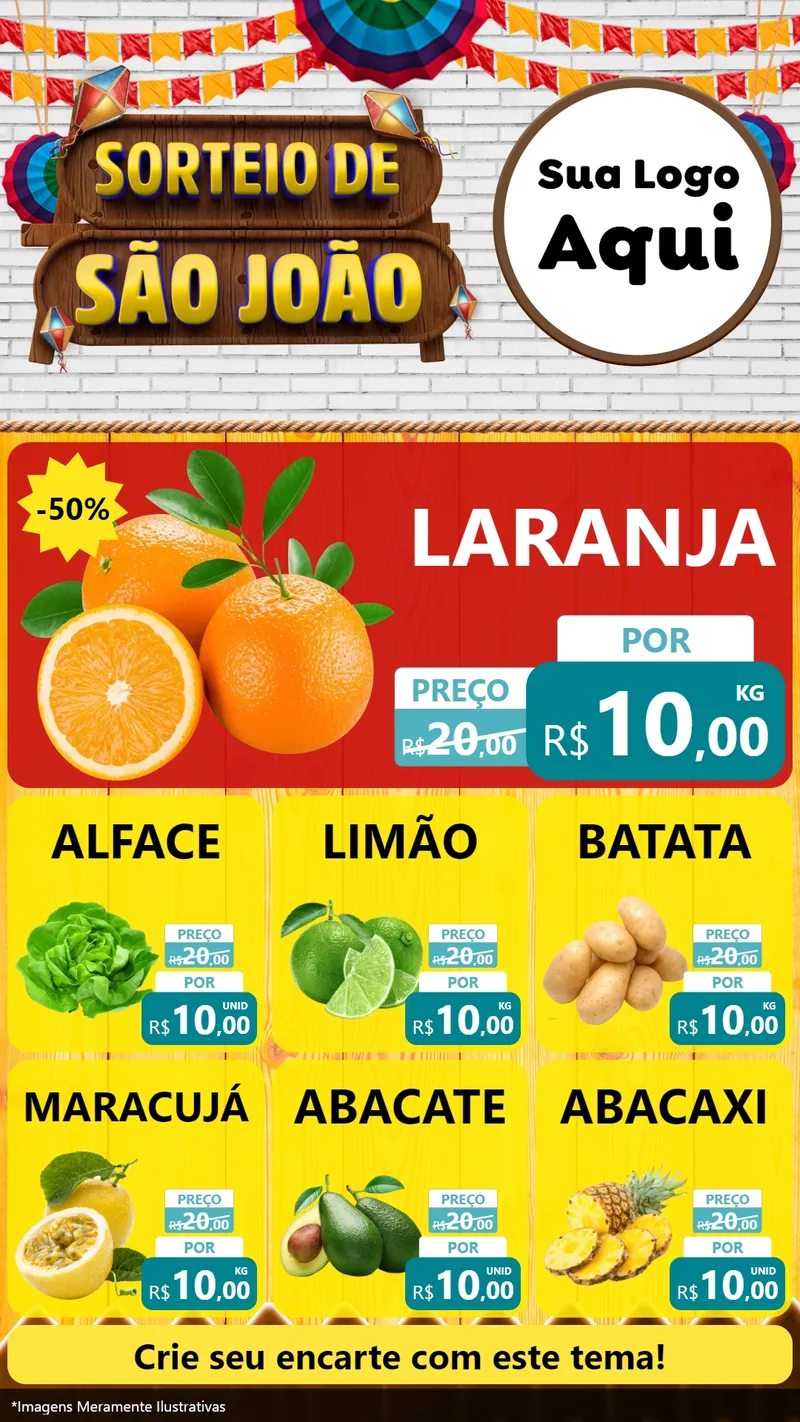 Modelo de Rede Social para Stories com o tema Sorteio de São João para Hortifrúti