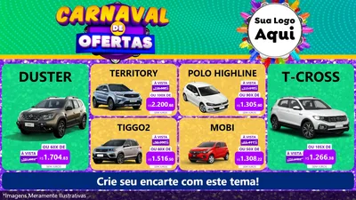 Modelo de TV para TV Horizontal com o tema Carnaval de Ofertas para Concessionaria de Carros
