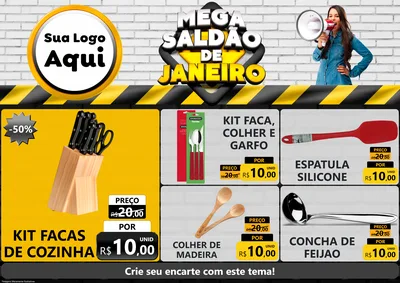 Modelo de Encarte para Encarte A4 Horizontal com o tema Mega Saldão de Janeiro para Utilidades Domésticas