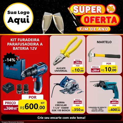Modelo de Rede Social para Feed Facebook com o tema Super Oferta Fim de Ano para Maquinas e Ferramentas